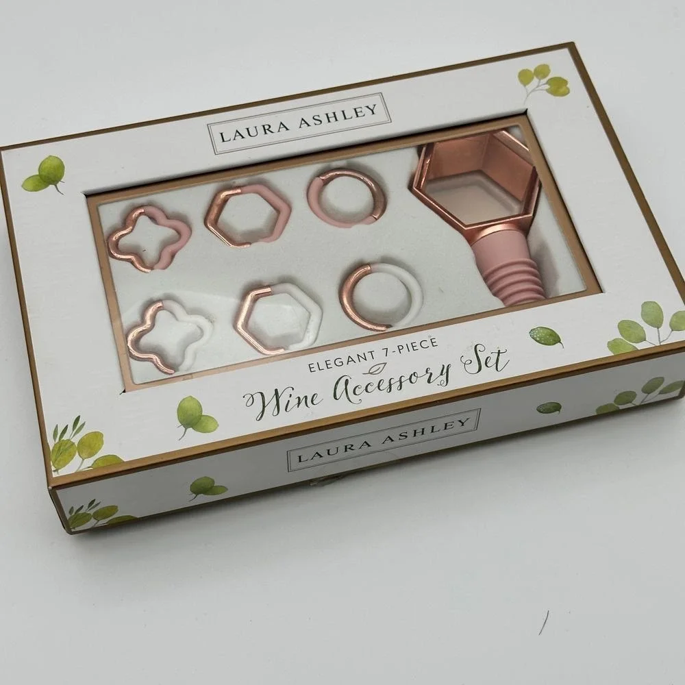 LAURA ASHLEY‎ Wine Set Rose Gold & Pink Stopper Charms